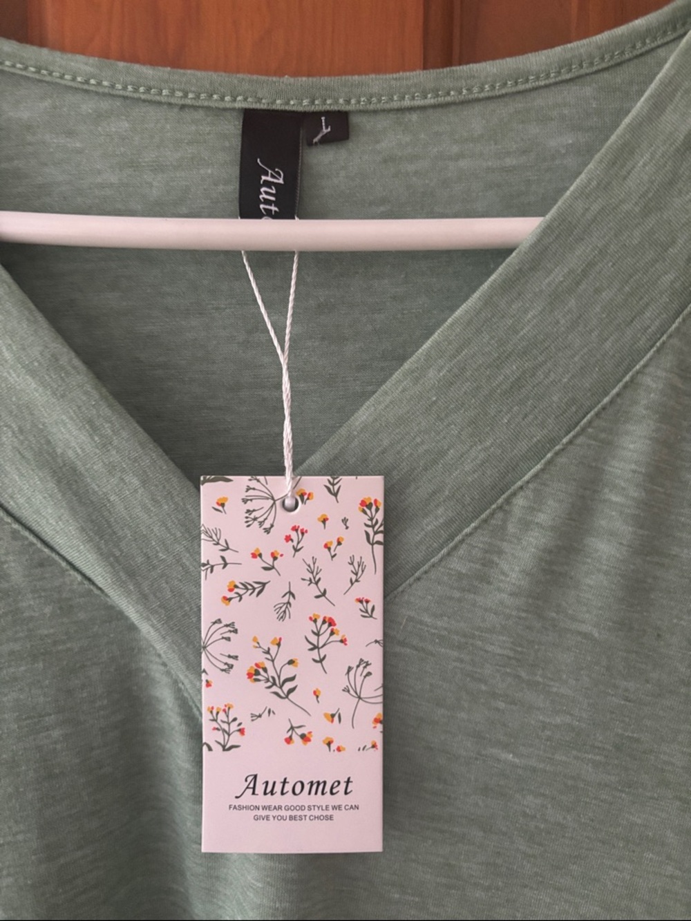 V-Neck Short Sleeve Tee in Sage Green by Automet - Picture 2 of 4